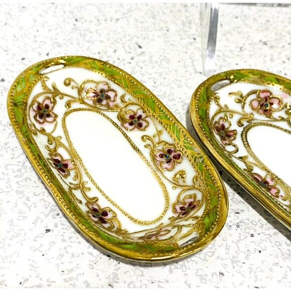 Vintage Hand Painted Nippon Porcelain Relish Tidbit Tray & 4 Salt Cellars Set - Picture 9 of 13